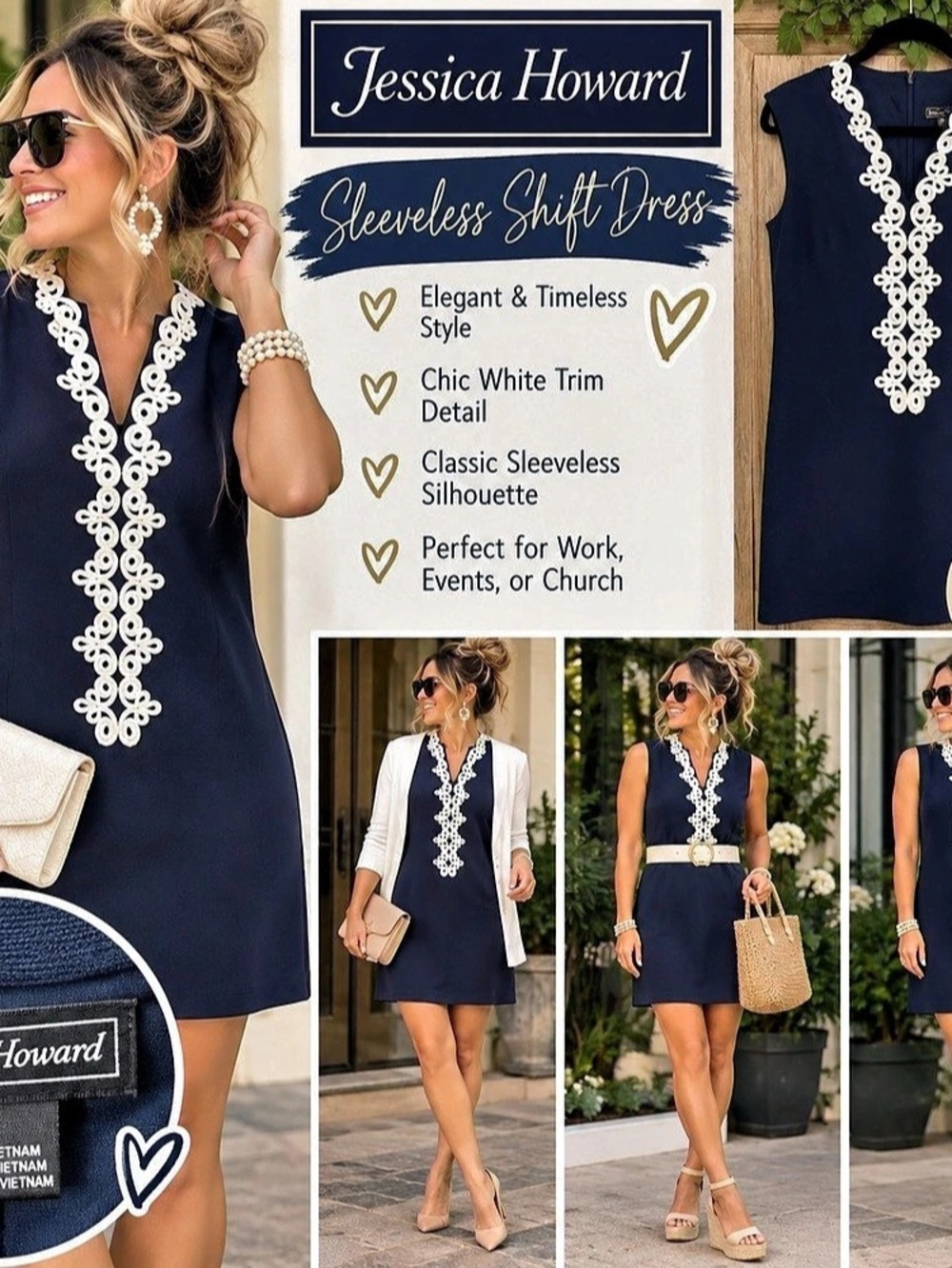 Jessica Howard Sleeveless Shift Dress Sleeveless Mini Dress in Blue & White Size